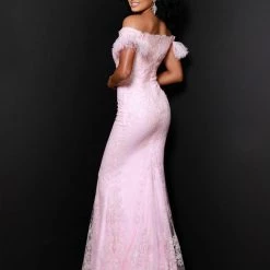 Johnathan Kayne 2412 Sequin Lace Mermaid Formal Dress Feather Off The Shoulder Pageant