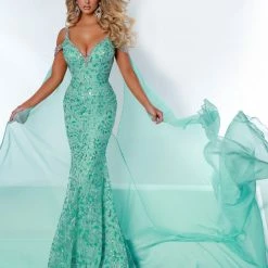 In Stock Johnathan Kayne 2413 Size 6 Long Sequin Dress Off The Shoulder Cape Pageant Gown Formal