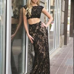 In Stock Backless Dresses Jovani 24241 Size 8 Two Piece Lace Formal Prom Dress Cap Sleeve Backless Gown 16 In Stock Backless Dresses Jovani 24241 Size 8 Two Piece Lace Formal Prom Dress Cap Sleeve Backless Gown