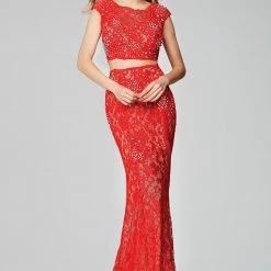 In Stock Backless Dresses Jovani 24241 Size 8 Two Piece Lace Formal Prom Dress Cap Sleeve Backless Gown 14 In Stock Backless Dresses Jovani 24241 Size 8 Two Piece Lace Formal Prom Dress Cap Sleeve Backless Gown