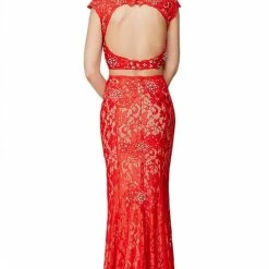 In Stock Backless Dresses Jovani 24241 Size 8 Two Piece Lace Formal Prom Dress Cap Sleeve Backless Gown 15 In Stock Backless Dresses Jovani 24241 Size 8 Two Piece Lace Formal Prom Dress Cap Sleeve Backless Gown