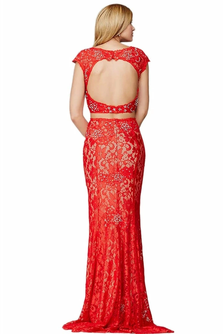 In Stock Backless Dresses Jovani 24241 Size 8 Two Piece Lace Formal Prom Dress Cap Sleeve Backless Gown 8 In Stock Backless Dresses Jovani 24241 Size 8 Two Piece Lace Formal Prom Dress Cap Sleeve Backless Gown