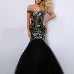 Johnathan Kayne 2425 Sequin Off The Shoulder Prom Dress Pageant Gown Tulle Skirt