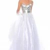 In Stock Precious Formals 46765 White Size 00 Prom Dress Strapless Sweetheart Ball Gown Silver Sequins