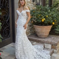 Casablanca Bridal 2446 Evelyn Off The Shoulder Wedding Dress Chantilly Lace Fit And Flare