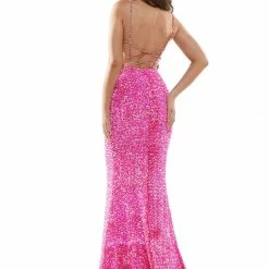 In Stock Colors Dress 2459 Size 12 Long Sequin Backless Prom Dress Formal Pageant Gown Crystal Strap Backless Dresses