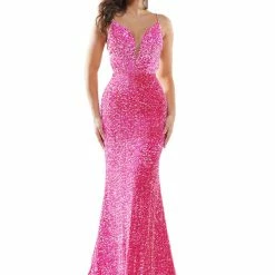 In Stock Colors Dress 2459 Size 12 Long Sequin Backless Prom Dress Formal Pageant Gown Crystal Strap Backless Dresses
