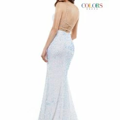 In Stock Colors Dress 2459 Size 12 Long Sequin Backless Prom Dress Formal Pageant Gown Crystal Strap Backless Dresses