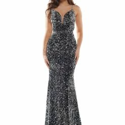 Colors Dress 2459 Long Sequin Backless Prom Dress Formal Pageant Gown Crystal Strap Backless Dresses