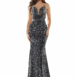 In Stock Colors Dress 2459 Size 12 Long Sequin Backless Prom Dress Formal Pageant Gown Crystal Strap Backless Dresses