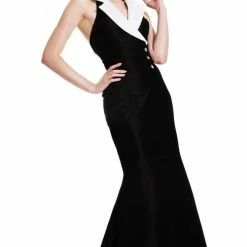 In Stock Johnathan Kayne 245 Size 10 Black & White Long Tuxedo Formal Evening Gown Dress