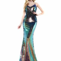 Colors 2519 Long Sequin Lace Backless Corset Formal Dress Prom Pageant Plus Size