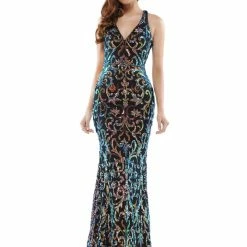 Colors 2520 Long Fitted Sequin Prom Dress Open Back Pageant Gown