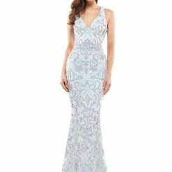 Colors 2520 Long Fitted Sequin Prom Dress Open Back Pageant Gown