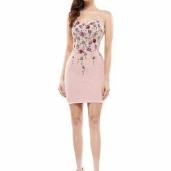 Colors Dress 2521 Short Fitted Crepe Floral Sequin Cocktail Dress Corset Formal Gown