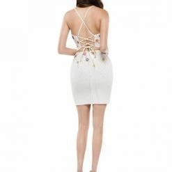 Colors Dress 2521 Short Fitted Crepe Floral Sequin Cocktail Dress Corset Formal Gown