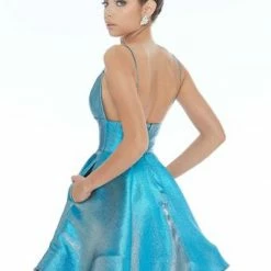 In Stock Ashley Lauren 4243 Size 14 Short Metallic Cocktail Dress Pockets V Neck Plus Size