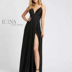 Mac Duggal IEENA 26165 Long V Neck Maxi Slit Formal Prom Dress Neon Gown