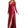 Mac Duggal IEENA 26250 Prom Dress Long Sleeve V Neck Formal Evening Gown Slit Long Sleeve Dresses