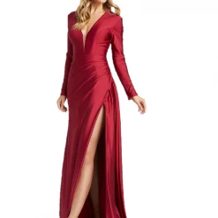 Mac Duggal IEENA 26250 Prom Dress Long Sleeve V Neck Formal Evening Gown Slit Long Sleeve Dresses