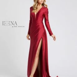 Mac Duggal IEENA 26250 Prom Dress Long Sleeve V Neck Formal Evening Gown Slit Long Sleeve Dresses