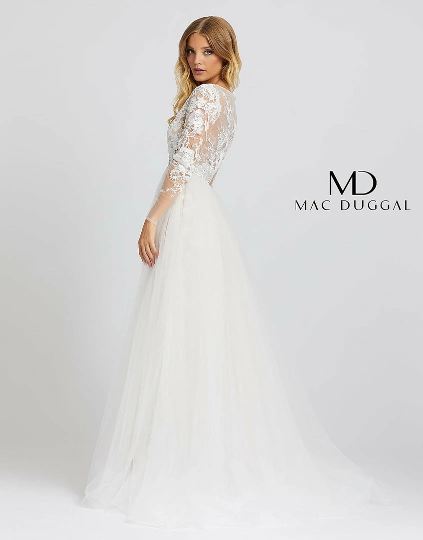 In Stock Ballgown Dresses Mac Duggal 26322M Lace Wedding Dress Size 10 Sheer Long Sleeve Overskirt Dress Prom Bridal Pageant 9 In Stock Ballgown Dresses Mac Duggal 26322M Lace Wedding Dress Size 10 Sheer Long Sleeve Overskirt Dress Prom Bridal Pageant
