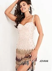 Discontinued Jovani 2657 Multi Fringe Skirt Cocktail Dress Paillette Bodice Sheath Dress Fringe & Tassels