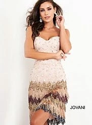 Discontinued Jovani 2657 Multi Fringe Skirt Cocktail Dress Paillette Bodice Sheath Dress Fringe & Tassels