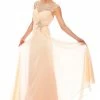 In Stock CLEARANCE Precious Formals Lux Gal 70102 Size 6 Peach Sheer Lace High Neck Dress Mother