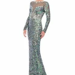 In Stock Lux Gal Style 9133 Size 12 Long Sleeve Sequin Formal Sheer Prom Dress Pageant Long Sleeve Dresses