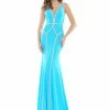 In Stock Colors 2696 Size 4 Turquoise Long Fitted Crystal Embellished V Neck Prom Dress Pageant Gown