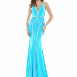 In Stock Colors 2696 Size 12 Hot Pink Long Fitted Crystal Embellished V Neck Prom Dress Pageant Gown