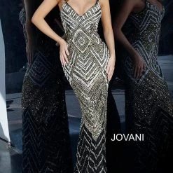 Jovani 2721 Fully Embellished Geometric Evening Gown Designer Prom Dress Formal