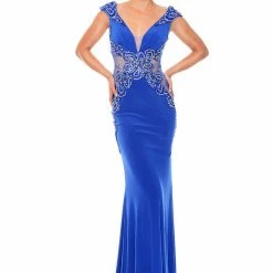 In Stock Precious Formals P53008 In Size 4 Royal Blue Prom Dress Long Sleeve Dresses