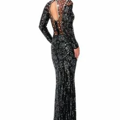 In Stock Precious Formals 9091 In Black/pewter Size 0 Pageant Dress Long Sleeve Sequin Sheer Dress