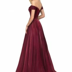 In Stock Lucci Lu 28063 Size 14 Claret Formal A Line Off The Shoulder Evening Gown Prom Dress
