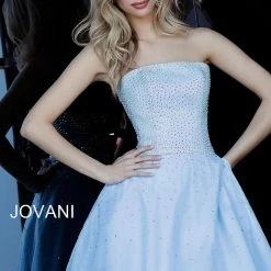 Jovani 2830 Blush, Light-blue, Off-white Short Straight Neckline Cocktail Dress