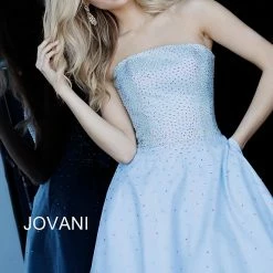 Jovani 2830 Blush, Light-blue, Off-white Short Straight Neckline Cocktail Dress