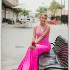 In Stock Mermaid Dresses Johnathan Kayne 9213 Barbie Pink Stretch Crystal Mermaid Long Fitted Prom Dress Evening Gown