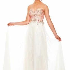 In Stock CLEARANCE Precious Formals Glam Gurlz S53002 Size 0 Prom Dress In Ivory/Turquoise