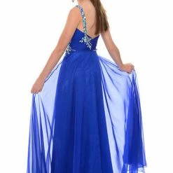 In Stock CLEARANCE Precious Formals 53012 Size 0 RED & ROYAL One Shoulder Prom Dress Pageant Chiffon