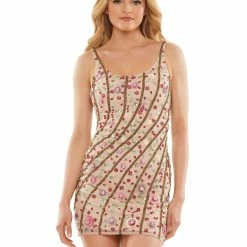 Colors 2903 Short Fitted 3D Sequin Floral Embellished Formal Cocktail Dress Scoop Neck