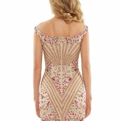 Colors 2906 Short Fitted Off The Shoulder Formal Cocktail Dress 3D Floral Sequins Hand Beaded