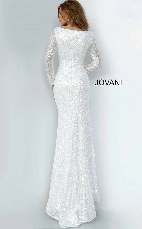 Sequin Dresses Jovani 2927 Long White Sequin Glitter Long Sleeve Wedding Dress Evening Gown 6 Sequin Dresses Jovani 2927 Long White Sequin Glitter Long Sleeve Wedding Dress Evening Gown