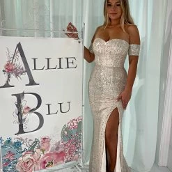 In Stock Long Sleeve Dresses Allie Blu 6540 Size 2 Long Sequin Fitted Off The Shoulder Prom Dress Evening Gown