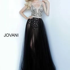 Jovani 65381 Sheer Skirt Embellished Bodysuit Prom Dress Pageant Wear