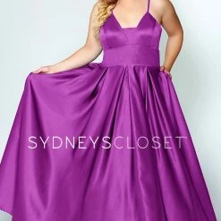 Sydney's Closet SC7301 Neon A Line Plus Size Prom Dress Evening Gown Satin Pockets SC 7301 Sydney's Closet And Tease Prom