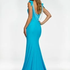 Ashleylauren Ashley Lauren 11183 Jersey Evening Gown With Bows & Draped Details In The Back 24 Ashleylauren Ashley Lauren 11183 Jersey Evening Gown With Bows & Draped Details In The Back