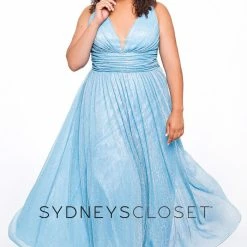 In Stock Long Sleeve Dresses Sydneys Closet SC 7284 Size 22 V Neckline Wide Straps Plus Size Prom Dress Evening Gown