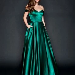 In Stock Nina Canacci 5214 Size 12,14,16,20 Long Satin Off The Shoulder Ballgown Prom Dress Pageant Gown Pockets Ballgown Dresses